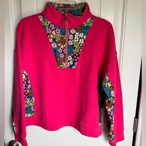 SSYS The Label Pink Floral Panel Half Zip Pullover XXL NWT
